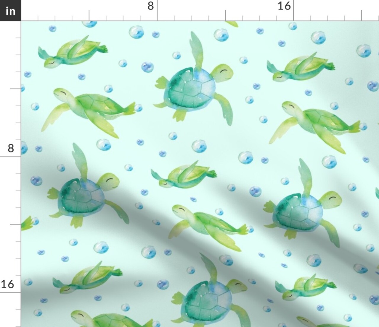 Ocean Turtles Green Blue Watercolor Turtle Nursery Bubbles Boy Girl Whimsical Custom Printed Fabric by Spoonflower Various Fabrics by the Yard or Fat Quarter